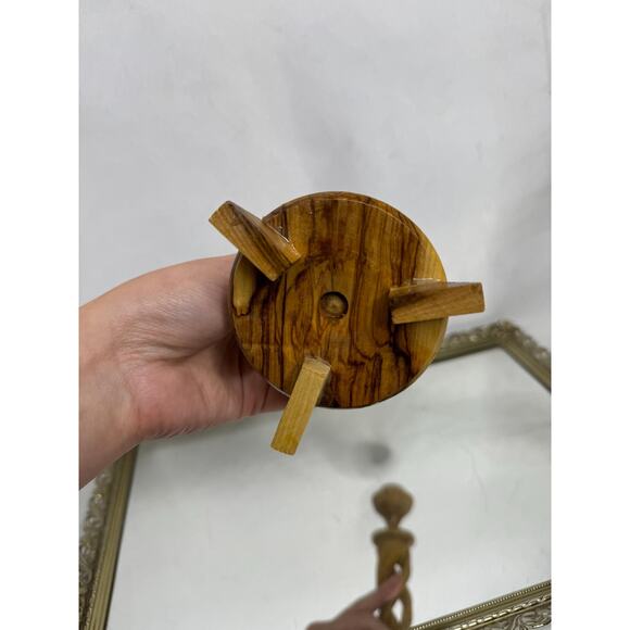 Vintage Hand Carved Olive Wood Open Spiral Candlesticks Candle Holders - Picture 5 of 9